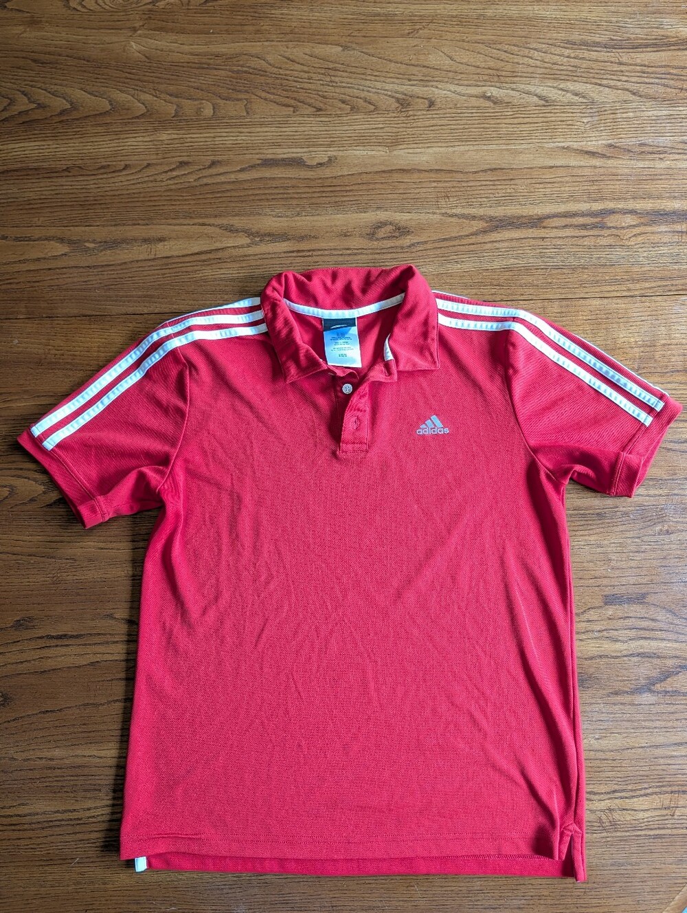 Adidas 3-Stripe Polo Shirt - Red & White - Youth Large 14/16 - Good Condition